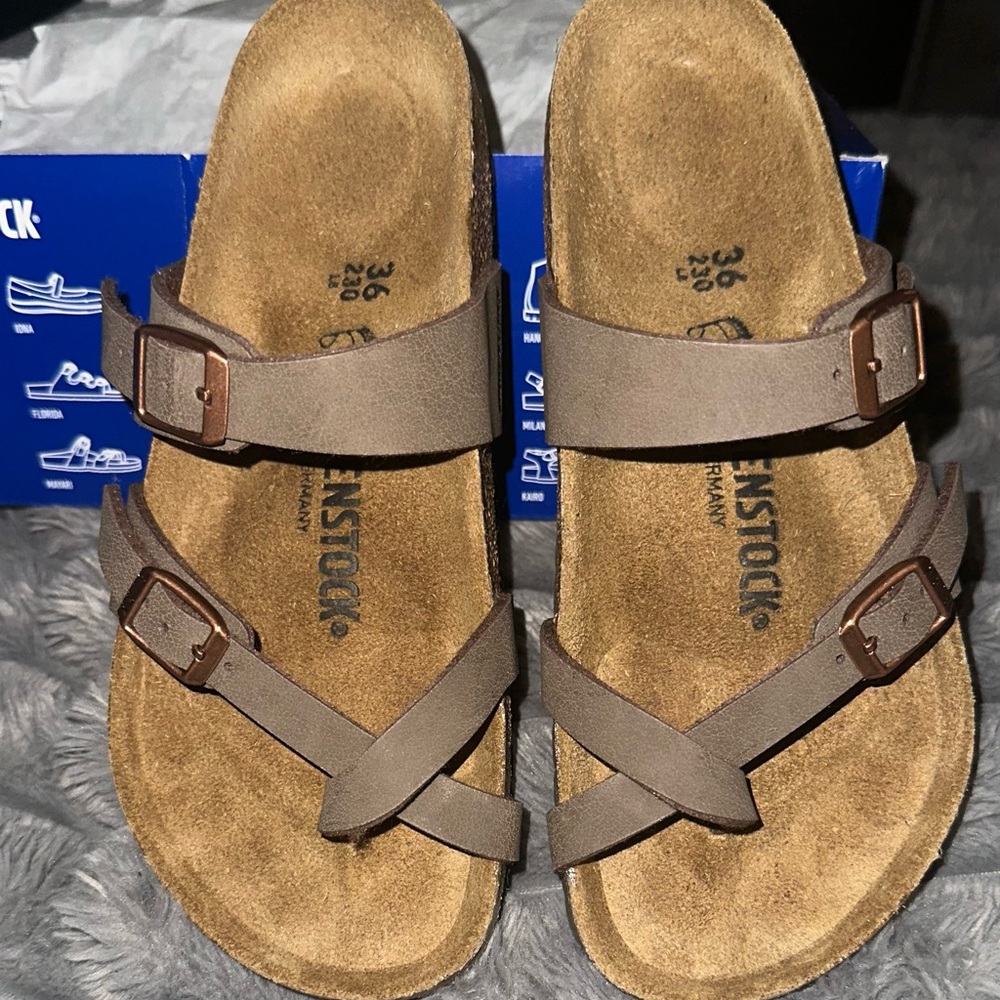 Birkenstock Mayari Mocha Cross-Strap Sandals Sz 36